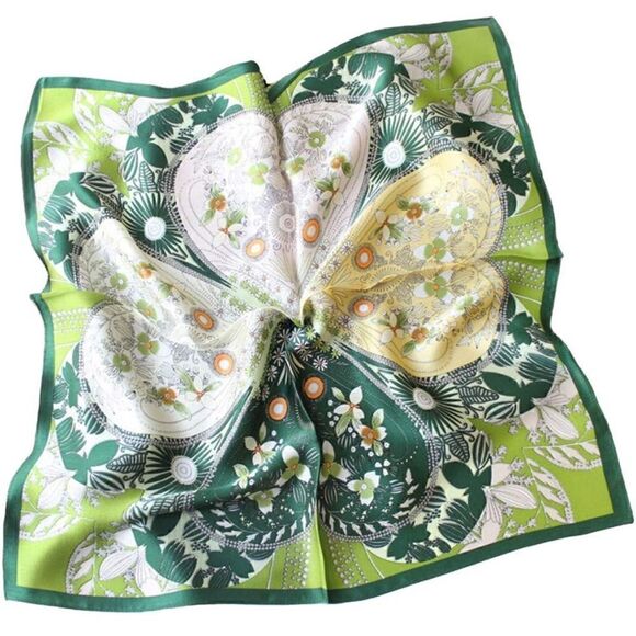 Green Pattern Mulberry Silk Neck Scarf